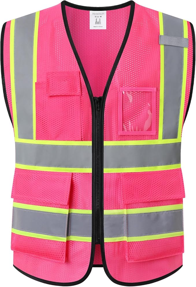 Safety Vest for Men Women,Mesh High Visibility Construction Work Vest with Reflective Strips,Meets ANSI/ISEA Standards(EK175-Mesh-Hot Pink-M)