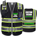 BeautyWill Safety Vest Class2 ANSI Certified Custom Logo High Visibility Reflective Vest for Men -10 Pockets Personalized Logo Heavy-Duty Work Vest（Mesh Black，M）
