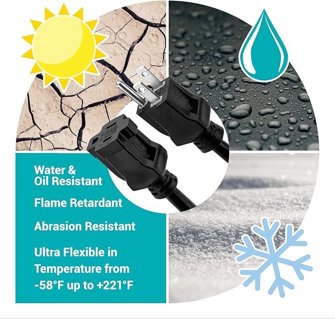 Clear Power 25ft Oil Resistant Heavy Duty Extension Cord 14/3 SJTOW, 3 Prong Grounded Plug, 15-Amp Power Cord for Farms and Ranches, Black, DCOC-0082-DC