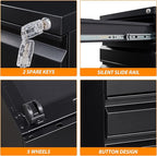 3 Drawer File Cabinet with Wheels, Metal Filing Cabinet with Lock, Office Rolling File Cabinets for A4/Legal/Letter Size, Assembly Required, Black