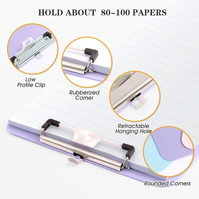 1 PCS Purple Clipboard with Pen Holder, Standard A4 Letter Size,Nursing Clip Boards 8.5x11 Heavy Duty, Low Profile Clipboards for Women Kids Teacher, School Office Home Work