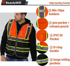 10 Pack Custom Safety Vest Customized Logo Mesh Vest Class 2 High Visibility Reflective Vest with Pockets Workwear（Orange Black，M ）