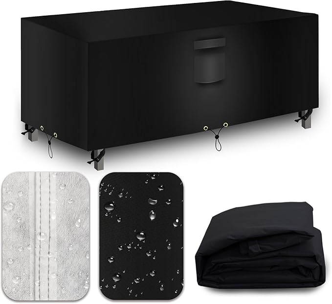 Heavy Duty Patio Furniture Covers Waterproof, 600D Outdoor Furniture Cover Waterproof for Sectional Sofa Couch, Outdoor Dining Table and Chair Set Covers 64''L x 52''W x 28''H, Black