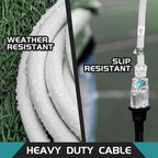 3-Outlets Indoor Outdoor Extension Cord Weatherproof with Lighted End, UL Listed, 14 Gauge 20FT White 3 Prong Heavy Duty, 14/3 SJTW 15A Power Cord