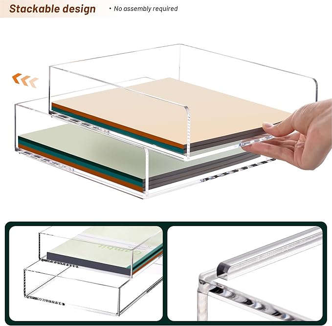 Paper Organizer Letter Tray, Clear Acrylic Paper Tray, School Teacher Office Supplies Organization, Stackable Desk File Organizer, Classroom Decor and Accessories-2 Pack…