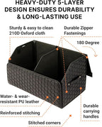 Owleys Car Storage Organizer Bundle - Two Foldable Crates For Groceries, Gear & Trips - Durable SUV And Truck Storage Set - Thoughtful Birthday Gifts For Drivers (Black 17+21)