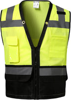 Reflective Safety vest With back plan pocket,High visibility Class 2 Heavy Duty Surveyor Vest with Zipper,Hi Vis Construction Work Vest for Men＆Women ANSI/ISEA(Yellow-Bottom,5XL)