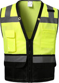 Reflective Safety vest With back plan pocket,High visibility Class 2 Heavy Duty Surveyor Vest with Zipper,Hi Vis Construction Work Vest for Men＆Women ANSI/ISEA(Yellow-Bottom,2XL)