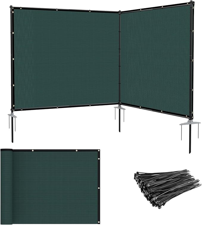 Patio 6' x 10' Outdoor Privacy Screen Freestanding Temporary Fence Panels Net Cover with Metal Poles for Outside Backyard Pool Garden Air Conditioner Fencing, Green
