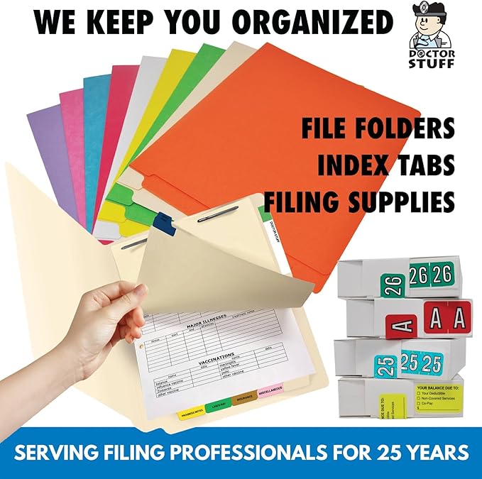 2026 Year Stickers, Doctor Stuff 2026 Chart Stickers, Coral/Black Color Coded, Colwell Jewel Tone Style, USA Made Year Labels for End Tab File Folders, 500/Roll, 1 Roll, 3/4" x 1-1/2"