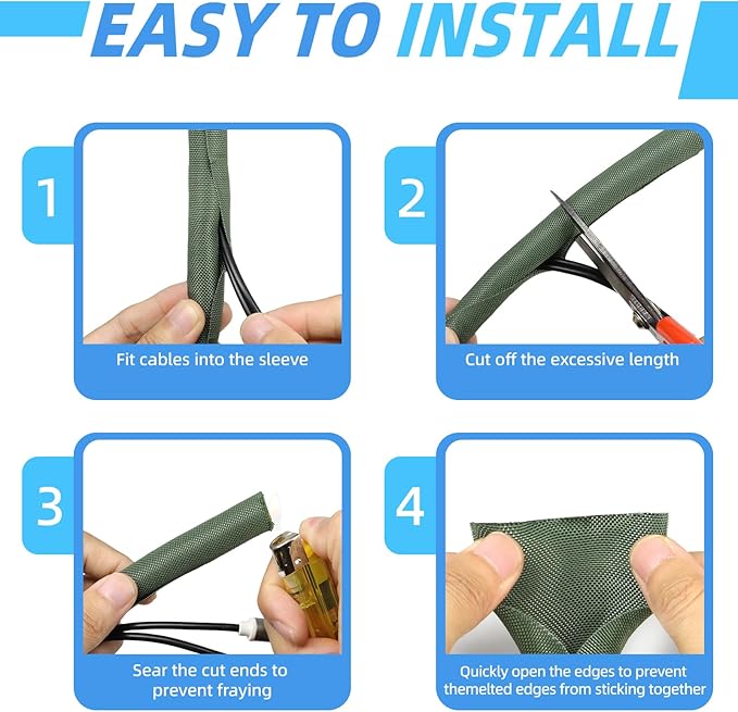 Automotive Wire Loom Tubing, Split Braided Cord Protectors from Pets No Chew, Flexible Cable Sleeve Cable Management for TV/Computer/Electric Wires (Deep Green, 3/8"-25ft)