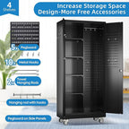 SUXXAN Broom Closet Storage Cabinet with Wheels 71.4"x 31.5"x15.7", Metal Cleaning Cabinets with Hooks and Hanging Rods, Lockable Cabinet with Pegboard, Adjustable Shelf,for Garage, Laundry Room