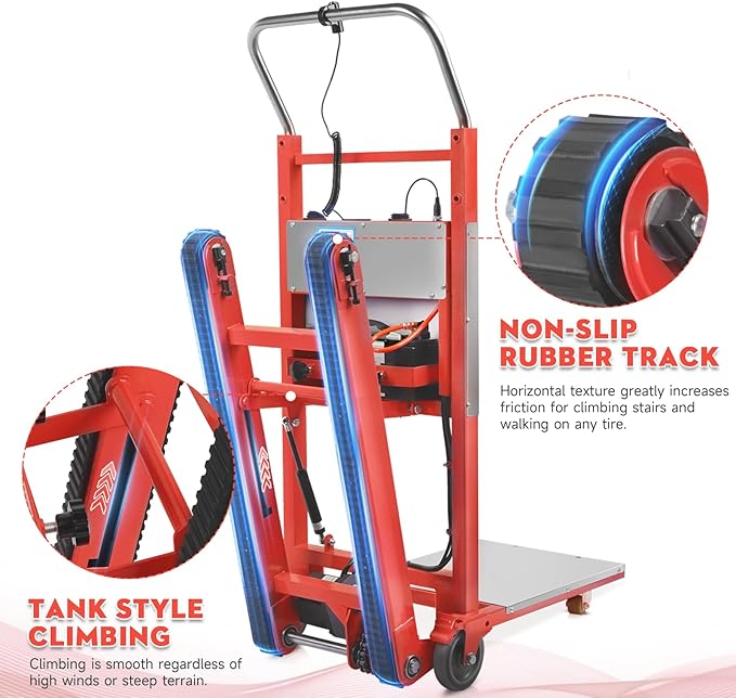 Electric Stair Climbing Dolly, 1250W Electric Stair Climbing Hand Truck, 900lbs Max Load Capacity, 3 Mode Folding Stair Climber Hand Trucks with Telescopic Handle for Moving Furniture (Orange+Black)