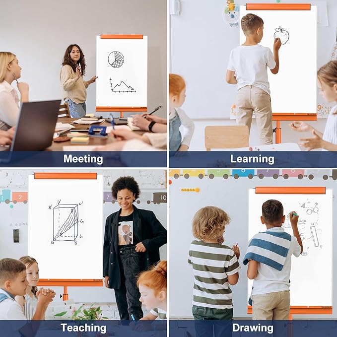 TSJ OFFICE Mobile Whiteboard Magnetic - 40 x 26 Inches Dry Erase Board on Wheel with Stand Flipchart Easel Height Adjustable,Orange