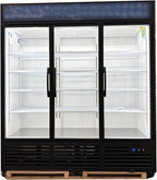 71” Wide Commercial Beverage Refrigerator Display Fridge, Stainless Steel Merchandiser Three Glass Door Drink Cooler With LED Light Adjustable Shelves,ETL Sanitation,65 Cu Ft,BALCK (Wheels Included)