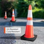 (360 Pack Pallet) BESEA 28 Inch Orange PVC Traffic Cones with Black Base, High-Visibility Reflective Parking Cones, Durable Construction Safety Cones for Roads, Worksites, and Parking Areas