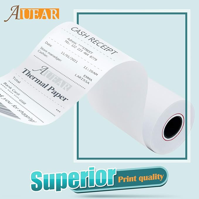 AUEAR, Thermal Cash Register POS Paper Rolls, 2 1/4" x 50' - BPA Free (100 Pack)