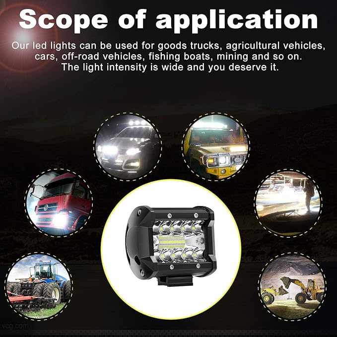 8PCS LED Pods, 4 Inch 60W Light Bar, 4PCS Spot Flood Combo Off Road Triple Row Work 6000LM Driving Fog Lamps for Pickup Truck Jeep ATV UTV SUV Boat Light, 8 Pack White Lights