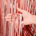 3 Pack 3.3x8.2 Feet Rose Gold Foil Fringe Backdrop Curtains, Tinsel Streamers Birthday Party Decorations, Fringe Backdrop for Graduation, Baby Shower, Gender Reveal, Disco Party
