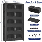 1000QT Large Stackable Storage Bins with Lid, 250Gal Plastic Collapsible Closet Organizers Drawers Box with Wheels, Folding Cabinet Containers with Doors for Home Kitchen Office, 5Pack Black