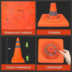 [3 Pack]18 Inch Collapsible Traffic Safety Cones - Parking Cones with Reflective Collars, Orange Safety Cones for Parking lot, Driveway, Driving Training etc