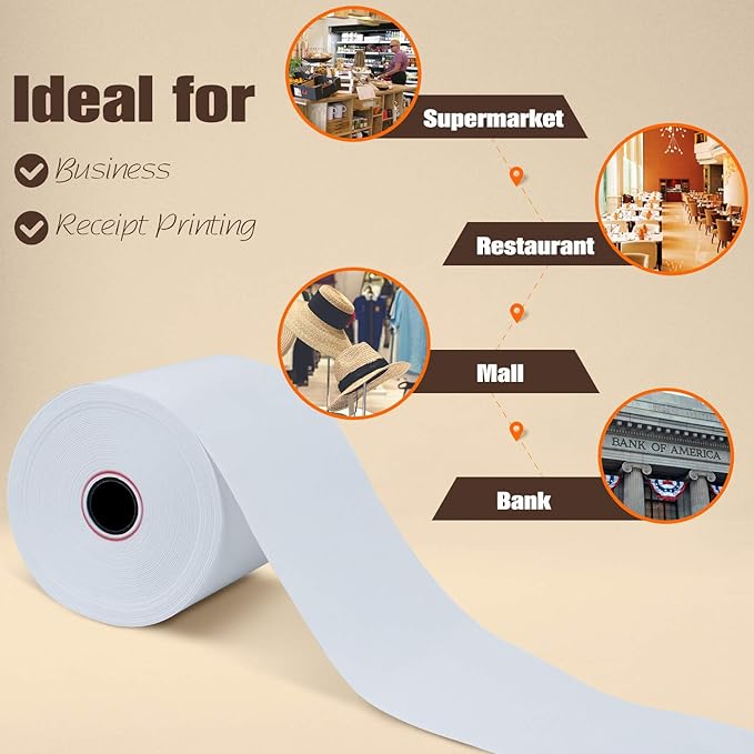 (200 Rolls) 3 1/8" x 230' Thermal Paper, POS Receipt Paper for Retail Business Cash Register, Fits Most Credit Card Terminal Point Of Sale