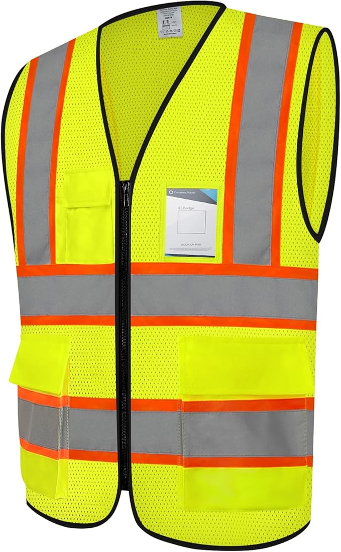 Hi Vis Vest for Men Women High Visibility Mesh Vest with 5 Pockets,Safety Vest with Reflective Trips, Breathable,(GR720-Yellow,4XL).