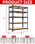 PrimeZone 36" x 16" x 72" Heavy Duty Storage Shelves - 5 Tier Adjustable Garage Storage Shelving, Metal Storage Utility Rack Shelf Unit for Warehouse Pantry Closet Kitchen, Black, 3 Pack
