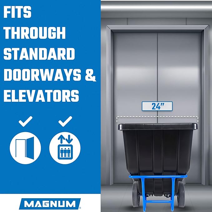 Tilt Truck, 1/2 Cu. Yd. Capacity Dump Cart with Non-Marking 12” Wheels & 5” Casters & Forklift-able Frame for Jobsites, 850 lbs, Trash Cart with Wheels DUC12T-F-NM
