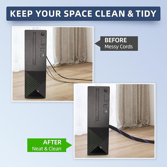 Braided Cable Sleeving, PET Expandable Braided Cable Sleeve, Flexible Mesh Sleeving Cord Management for Audio Video and Other Home Device, Cord Protector from Pets (White Silver, 1/4" x 25ft)