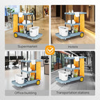 TUFFIOM Commercial Traditional Cleaning Janitorial 3-Shelf Cart, 500 Lbs Capacity Housekeeping Cart, 42.5" L x 18.7" W x 37.6" H, Wheeled with 22 Gallon Yellow Vinyl Bag and Cover w lid, Blue