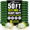 50ft Outdoor/Indoor Extension Cord 12/3 Gauge Extra Heavy Duty 3 Prong SJTW, Waterproof, ETL Listed, Flexible Cold-Resistant Long Power Cord,15A 125V 1875W, Green by LifeSupplyUSA