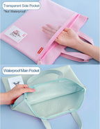 Pendancy Mesh Zipper Pouch 11x13.7 in, Large Double Pocket Waterproof File Bag with Handle, A4 Size Foldable Document Storage for Puzzle Project/Cross Stitch/Travel/Office（Green）