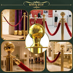8Pcs Gold Stanchion Post Queue Velvet Ropes and Posts with Soild Base and 4pcs 5 Ft Red Velvet Ropes Carpet Ropes Posts Stanchion Set Crowd Control Barriers for Party Supplies