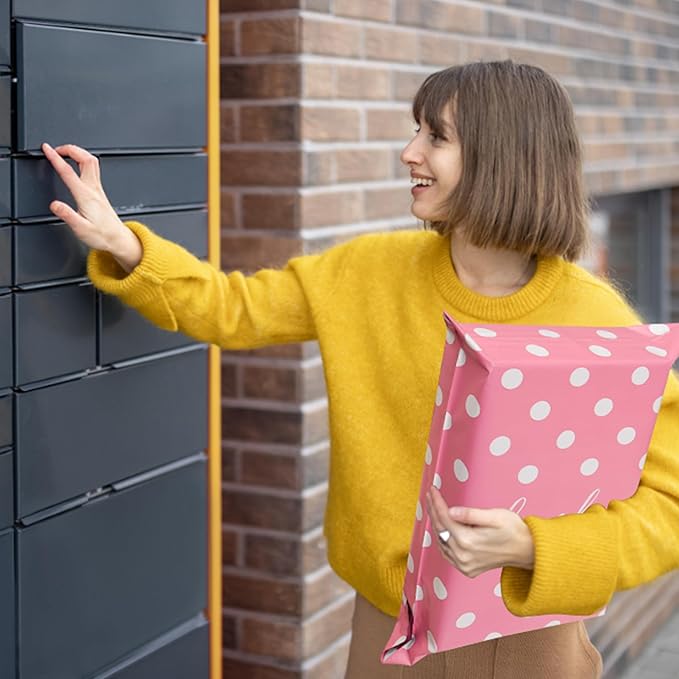 Thank You Poly Mailers 6x9 Inch 100 Pcs - Pink Dots printed Shipping Bags, 2.4mil Thickness, Waterproof and Tear Resistant Mailing Envelopes, Self-Sealing Packaging Bags for Small Business