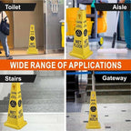 Caution Wet Floor Sign, 26.4-Inch Safety Cone, 4 Pack Yellow Plastic, High-Visibility, Non-Fading, Slip-Resistant Base, Stackable, Indoor Outdoor Warning Sign