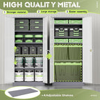 SUNCROWN 72" Metal Storage Cabinet - Heavy-Duty Metal Garage Cabinet with 4 Adjustable Shelves & 2 Doors for Tools, Office, Home, Workshop,Grey & White