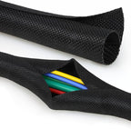 Split Braided Cable Sleeve，Flexible Wire Loom Tubing, Automotive Cord Protector Pet Proof, Cable Management for Computer TV Electric Wires Harness 16ft (Black, 16mm（5/8")