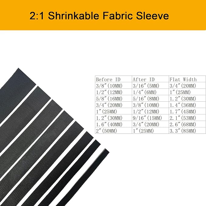 Heat Shrink Braided Sleeving 2:1 Shrinkable Fabric Cable Sheathing Wire Tubing Management Abrasion Protectors Flexibility 3/4" ID-24FT