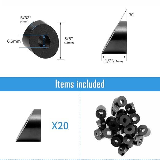Helffer T316 1/4" 30 Degree Angle Beveled Washer for Metal Post Aluminum Deck Railing, Cable Railing Post, Marine Grade Titanium Plated Stainless Steel, 6.6mm Aperture, 20 Pack