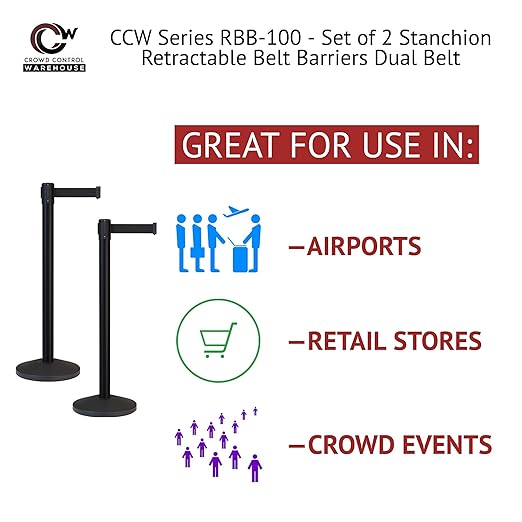 Crowd Control Warehouse CCW Series RBB-100 - Set of 2 Stanchion Retractable Belt Barriers - 11 Foot, Fluorescent Pink Belt with Black Post - Easy Assembly