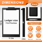 1 Pcs 11 x 17 Inch Aluminum Clipboard with Storage Metal Clipboard High Capacity Clip for Student Teacher Nurse, Black