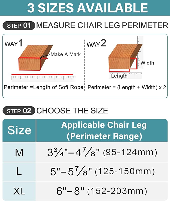 24 Pcs Chair Leg Floor Protectors Rectangle, Silicone Felt Furniture Leg Pads Caps Covers for Hardwood Floors (Fit Perimeter 6" to 8")