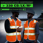 BeautyWill 5Pack Custom Logo Safety Vest 8 Pockets Class2 ANSI Certified High Visibility Reflective Vest for Men - Personalized Logo Heavy-Duty Work Vest（Orange，3XL）