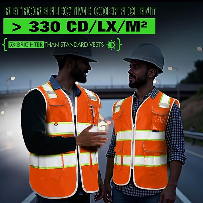 BeautyWill Custom Logo 10 Pockets Safety Vest Class2 ANSI Certified High Visibility Reflective Vest