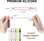 30Pcs Nearockle Silicone Cable Ties for Bundling Earphone, Phone Charger, Computer Cords, Reusable Cord Organizer Cable Management in Home,Office,Kitchen,School (6 Colors)