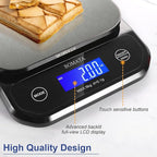 BOMATA Waterproof Kitchen Scale, 0.1g/0.01oz High Precision, 5kg/11lb, Washable, USB Rechargeable, Digital Scale for Food,Cooking, Baking, Weight Loss, Black&Grey