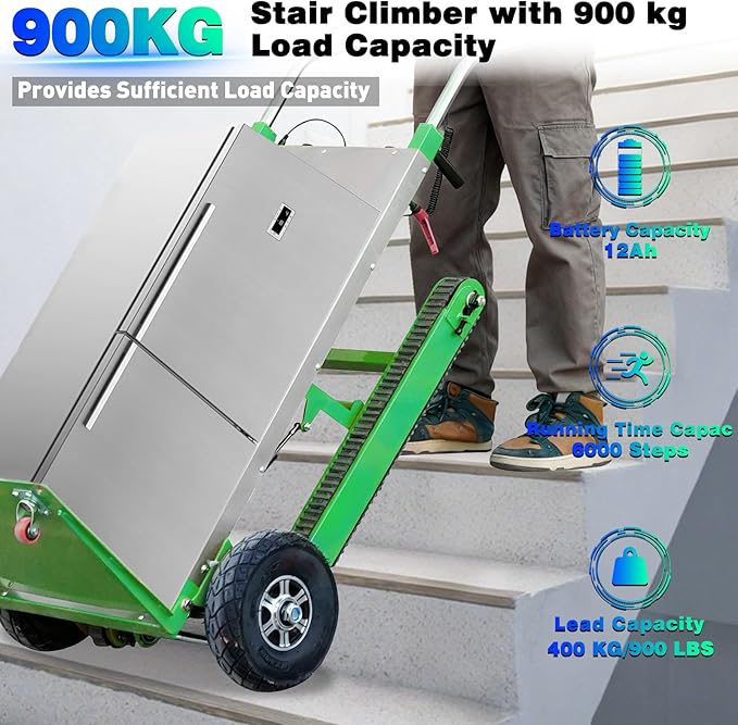 Electric Stair Climbing Hand Trucks Dolly Cart, 900lb Capacity Heavy Duty Stair Climber with Ropes, Carry Heavy Objects Up and Down Stairs Effortless for Furniture Logistics Warehouse, 1250W Motor