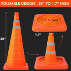 [12 Pack]28 Inch Collapsible Traffic Safety Cones - Parking Cones with Reflective Collars, Orange Safety Cones for Parking lot, Driveway, Driving Training etc