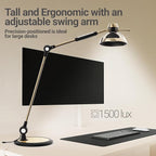 OTUS Desk Lamp for Home Office | Tall LED Architect Desk Light with Gesture Control & Touch | 1500 Lux Eye-Caring Dimmable for Study, Reading, Video Calls | 12 Levels & 3 Colors | Brass Swing Arm Lamp